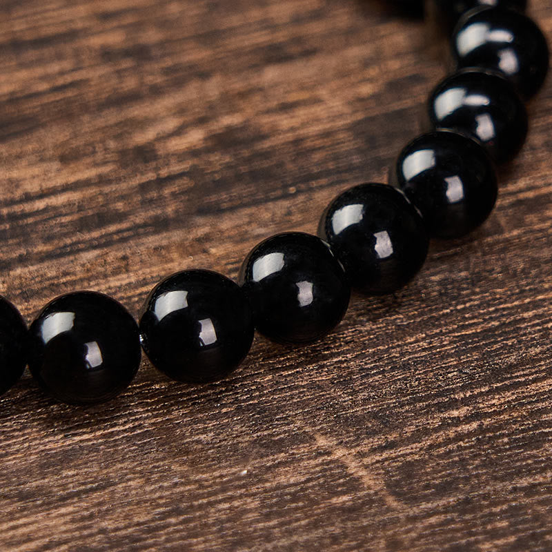 Obsidian Tourmaline Round Bead Bracelet