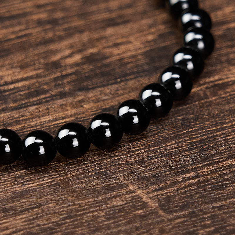 Obsidian Tourmaline Round Bead Bracelet