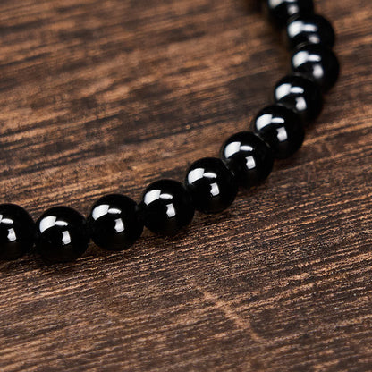 Obsidian Tourmaline Round Bead Bracelet