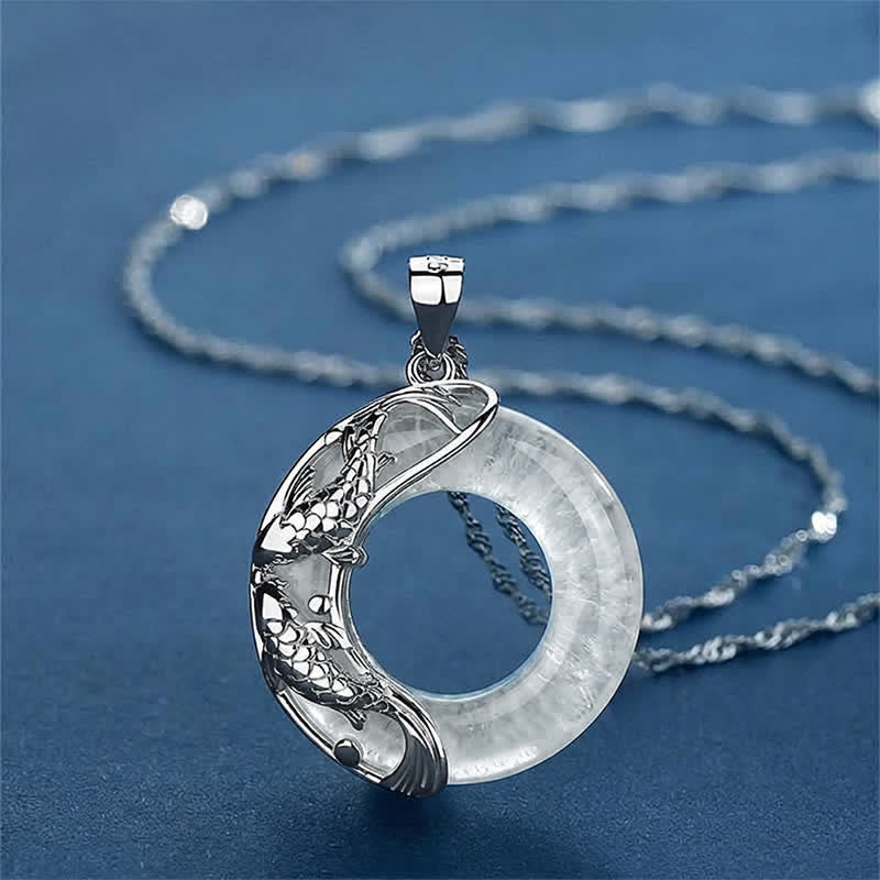 Clear Quartz Koi Peace Buckle Necklace by Worn Within