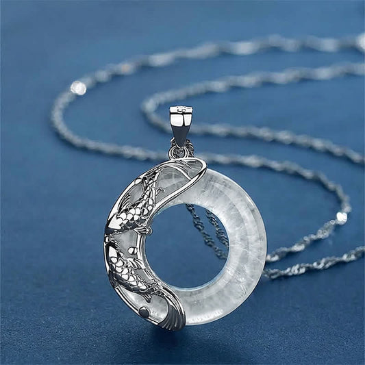 Clear Quartz Koi Peace Buckle Necklace by Worn Within
