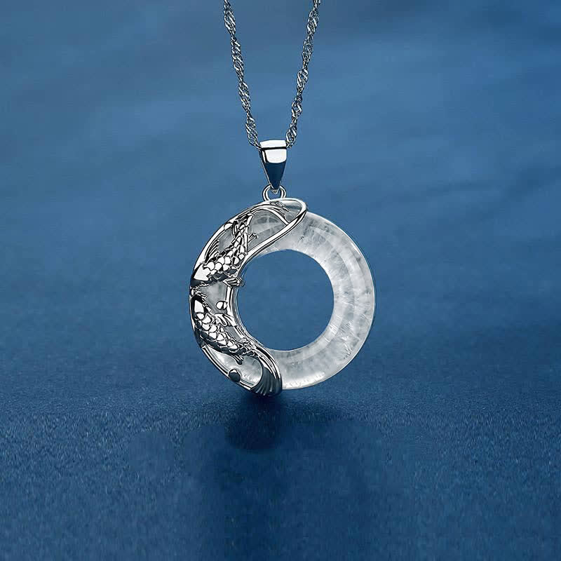 Clear Quartz Koi Peace Buckle Necklace