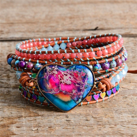 Bohemian Retro Apatite Stone Heart Bracelet by Worn Within