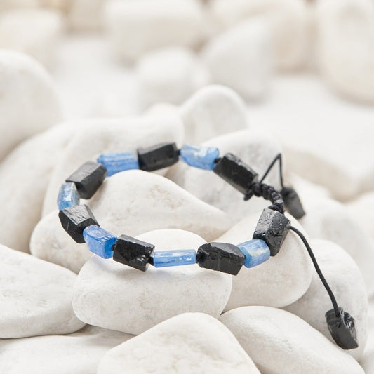 Blue Kyanite and Black Tourmaline Stone Bracelet by Worn Within