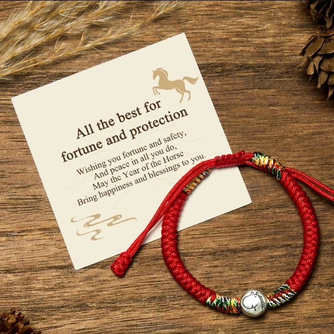 999 Silver Horse Red String Bracelet by Worn Within