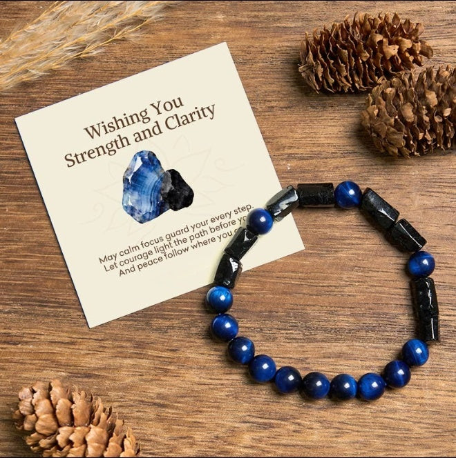 Blue Tiger's Eye Tourmaline Bracelet by Worn Within