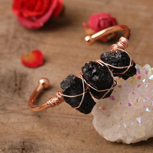 Black Tourmaline Stone Wire Bracelet by Worn Within