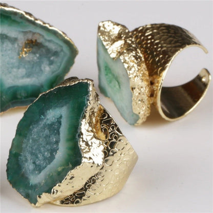 Green Agate Crystal Geode Ring by Worn Within