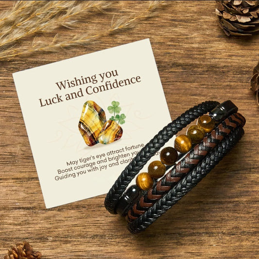 Tiger's Eye Braided Leather Bracelet by Worn Within