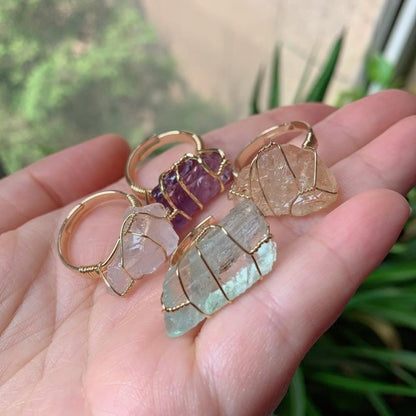 Wire Wrapped Rough Crystal Ring