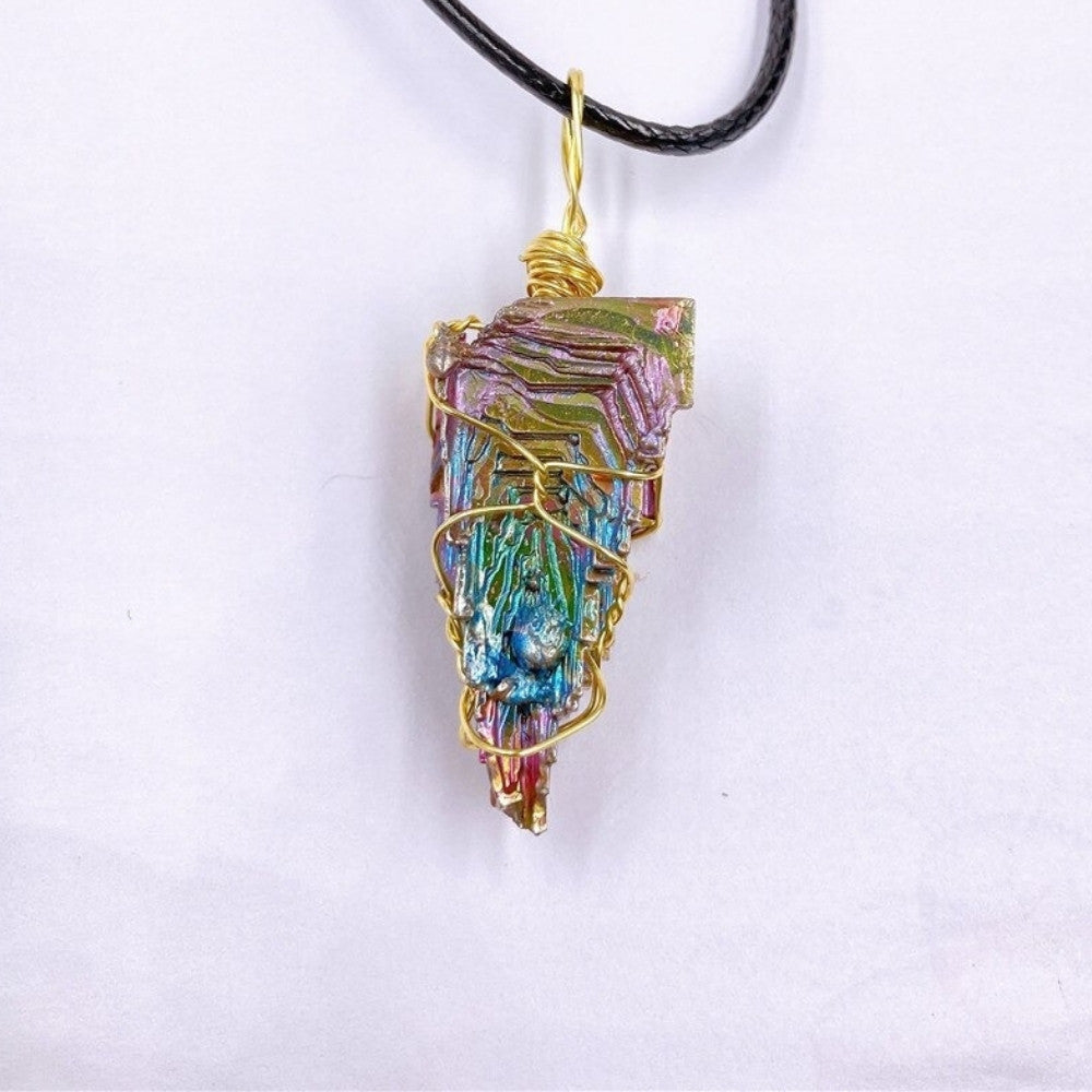 Rainbow Bismuth Crystal Necklace by Worn Within