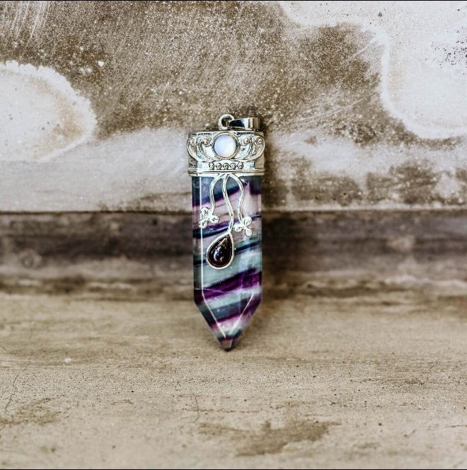 Amethyst Fluorite Opal Pendant Necklace by Worn Within