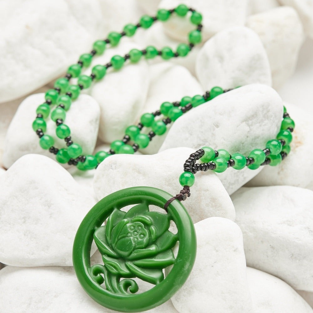Green Jade Crystal Flower Pendant by Worn Within