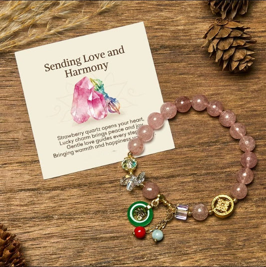 Strawberry Quartz Fu Character Bracelet by Worn Within