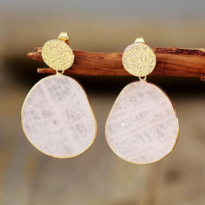 Rose Quartz Crystal Drop Earrings by Worn Within