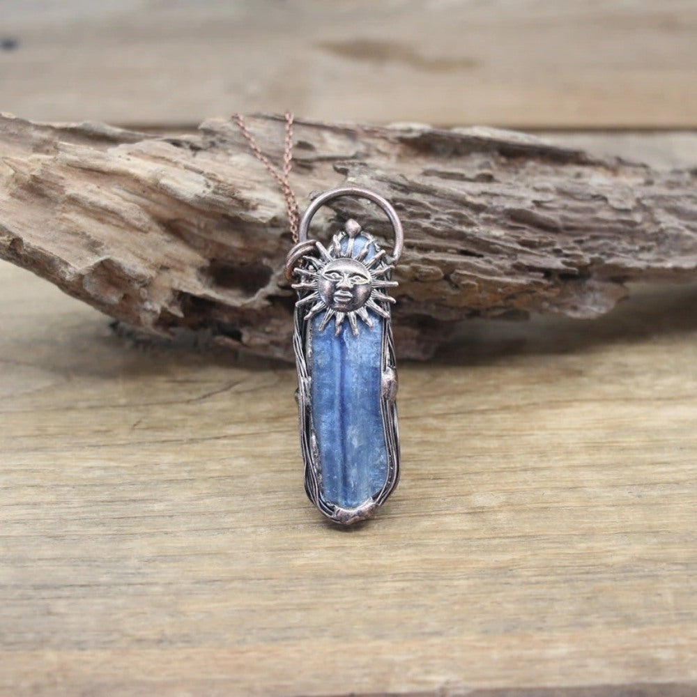 Blue Kyanite Sun Pendant Necklace by Worn Within