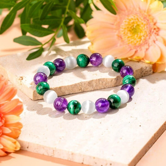 Amethyst Malachite Triple Bead Bracelet by Worn Within