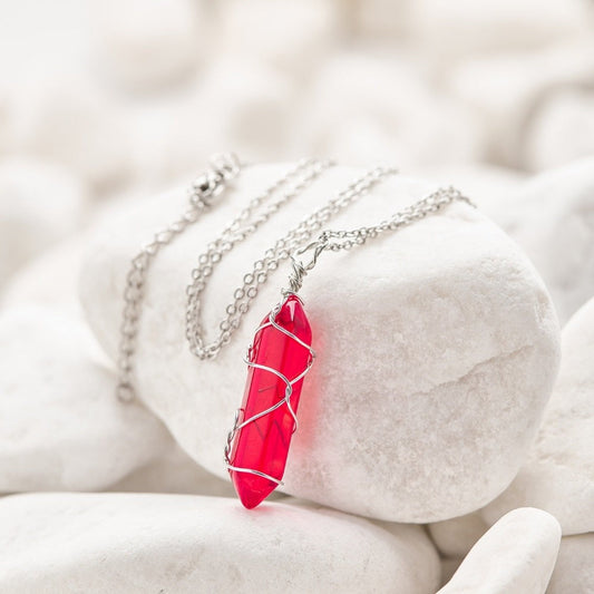 Wire Wrapped Red Carnelian Crystal Necklace