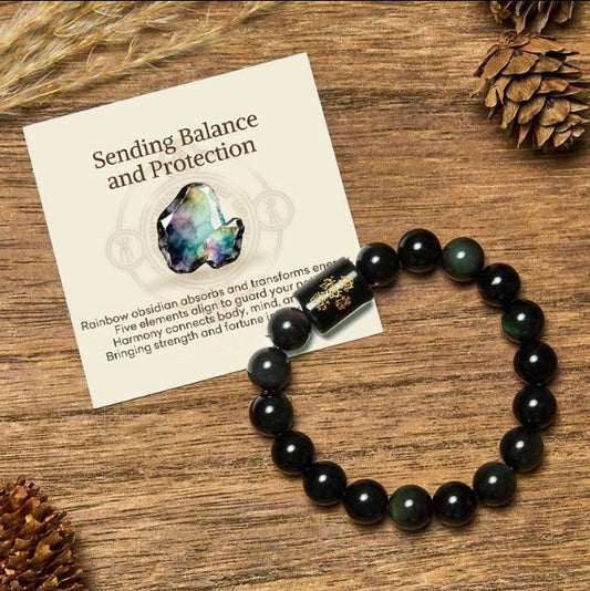 Rainbow Obsidian Bead Bracelet by Worn Within