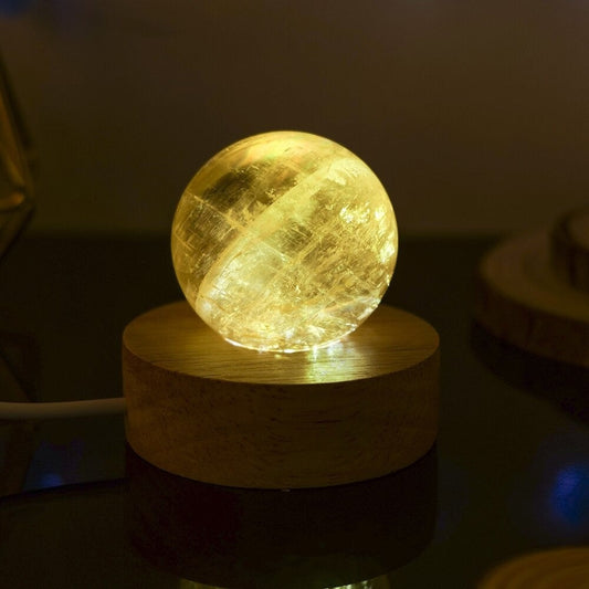 Yellow Calcite Crystal Ball Lamp by Worn Within