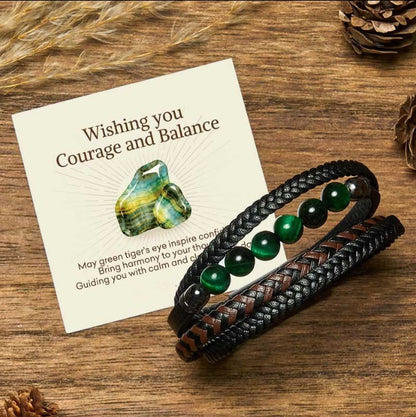 Green Tiger's Eye Leather Bracelet by Worn Within