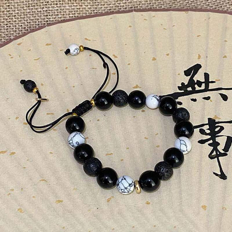 Black Obsidian Lava Rock Yin Yang Bracelet