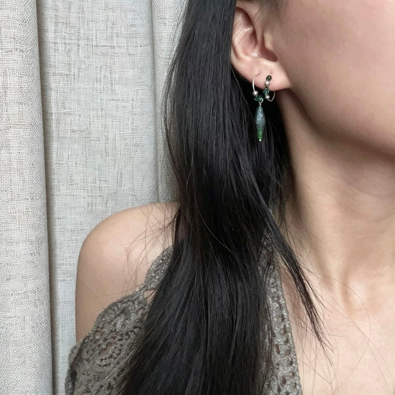 Emerald Arcana Wizard-Inspired Single Hoop Earring | S925 Silver