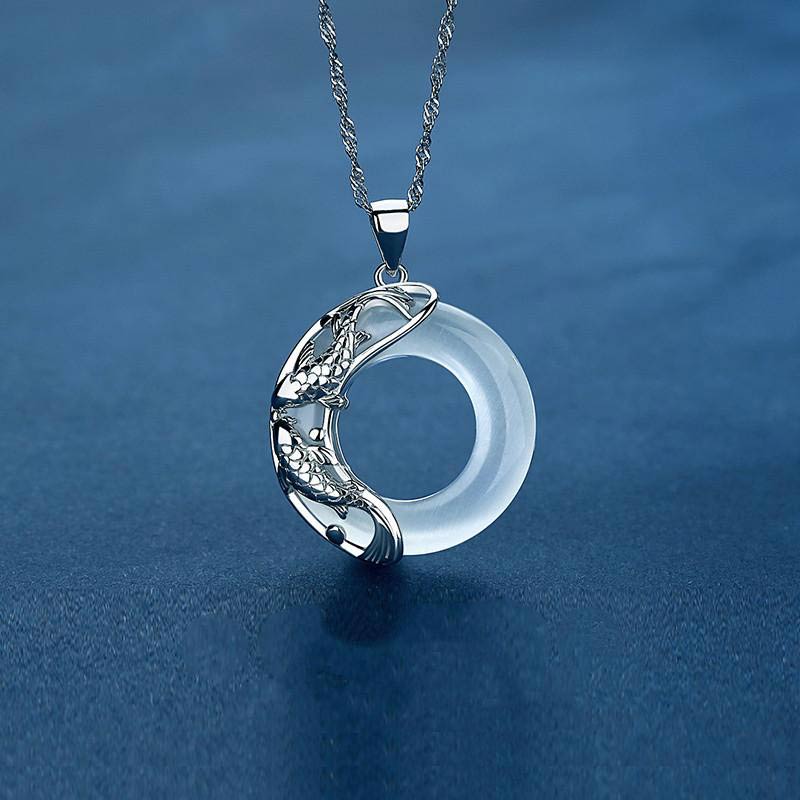 White Jade Koi Fish Necklace