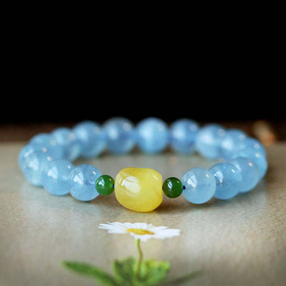 Aquamarine Amber Bead Bracelet