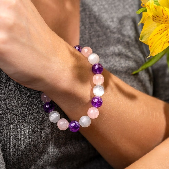 Amethyst Rose Quartz Trinity Bracelet