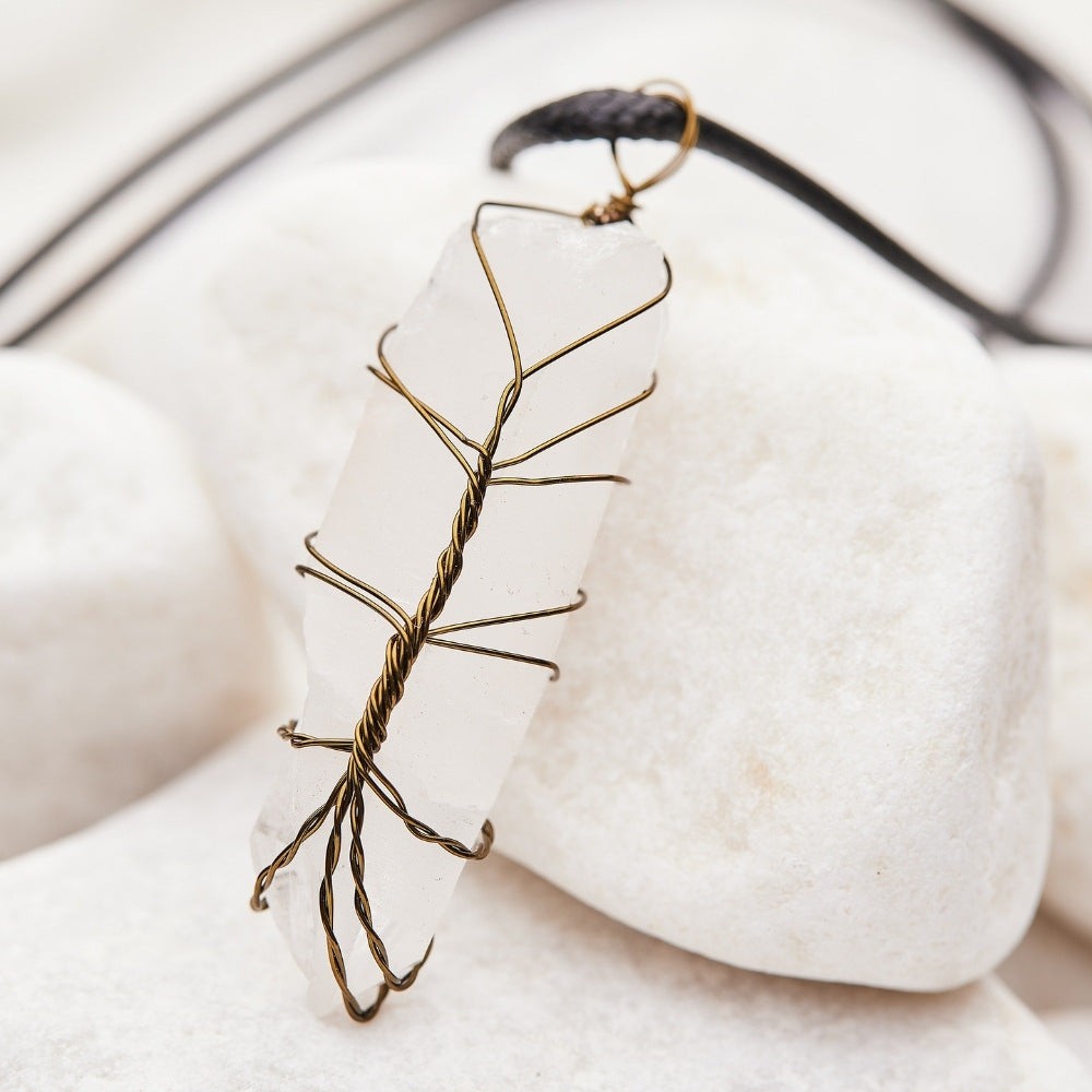 Tree Wire Wrapped Clear Crystal Necklace by Worn Within