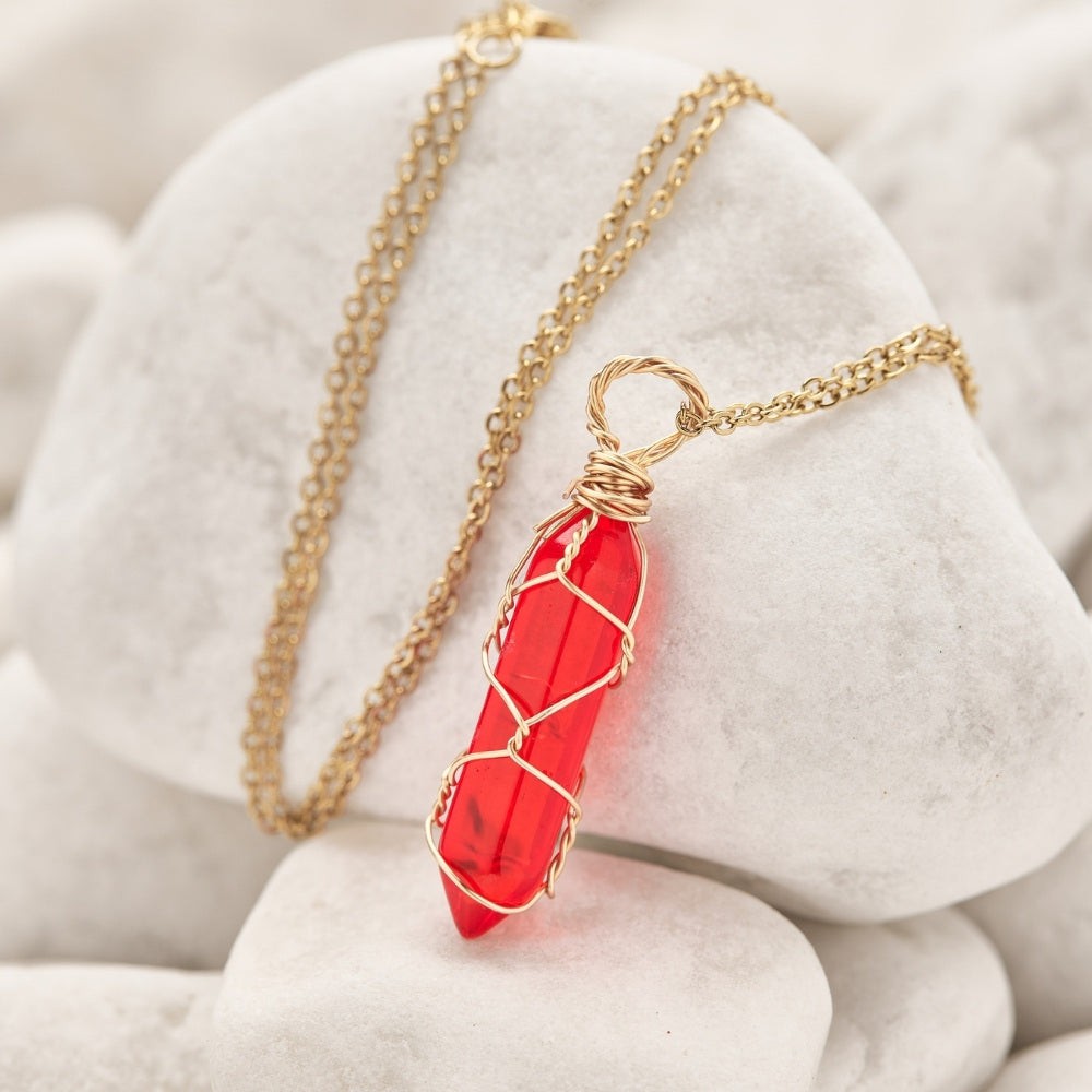 Wire Wrapped Red Carnelian Crystal Necklace by Worn Within