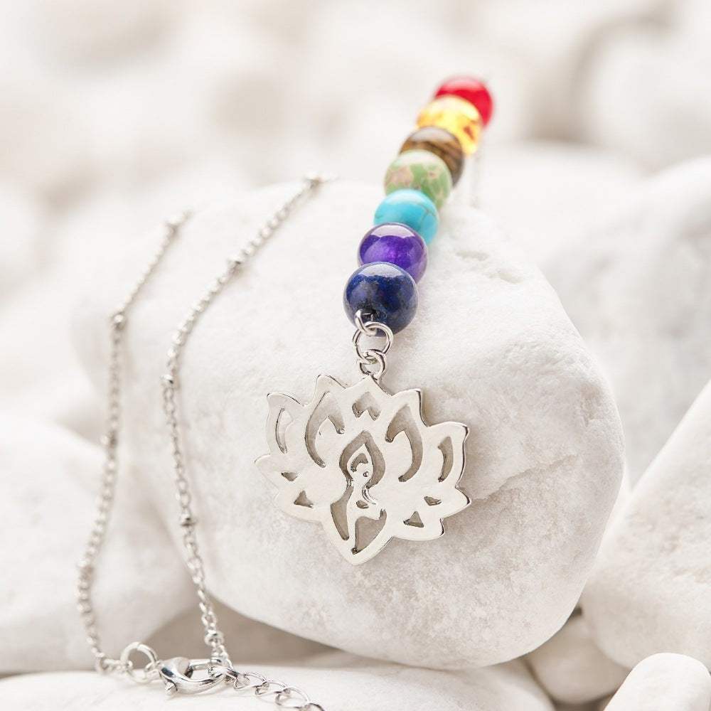 7 Chakra Lotus Flower Gemstone Necklace by Worn Within
