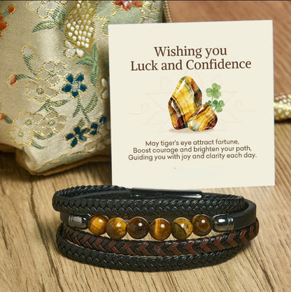 Tigerauge geflochtenes Lederarmband