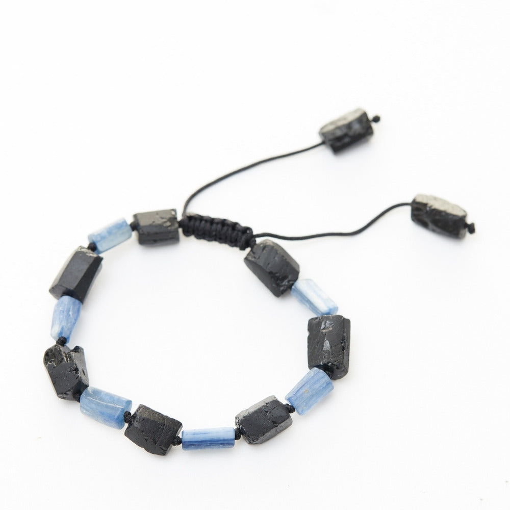 Armband aus blauem Kyanit und schwarzem Turmalin