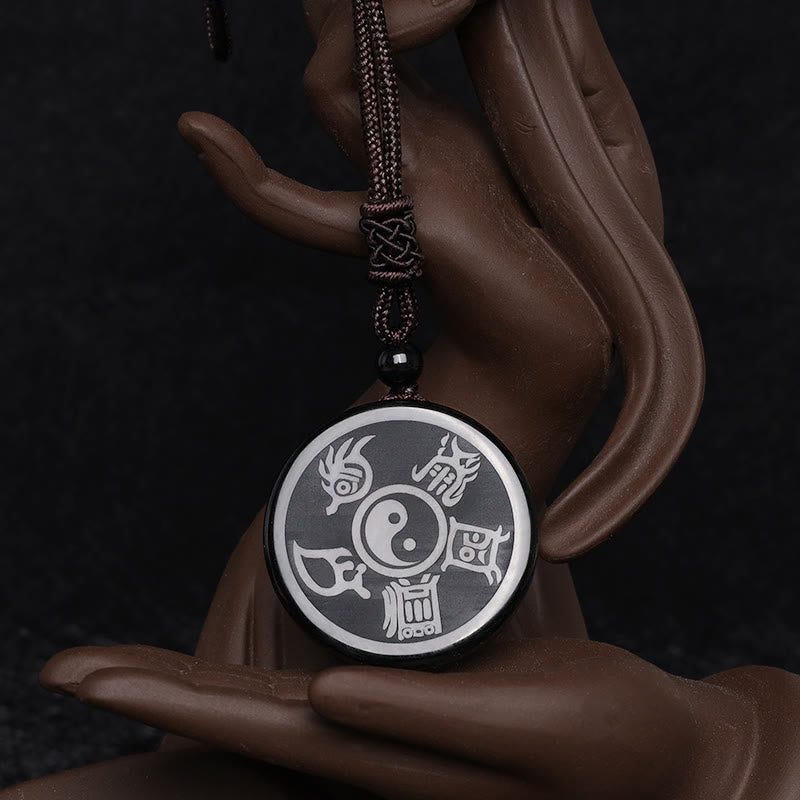 Black Obsidian Nine-Character Mantra Necklace