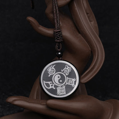 Black Obsidian Nine-Character Mantra Necklace