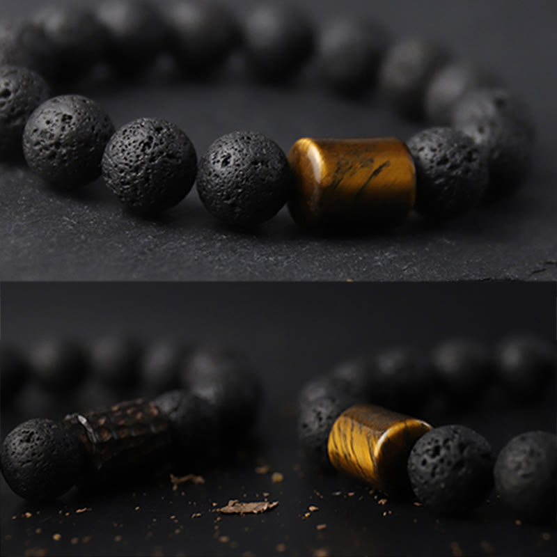 Lava Rock Ebony Wood Tiger's Eye Bracelet