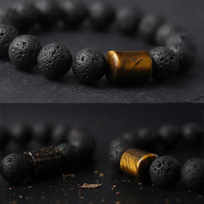 Lava Rock Ebony Wood Tiger's Eye Bracelet