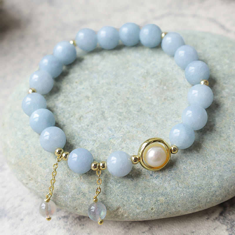 Aquamarine Pearl Moonstone Beads Charm Bracelet