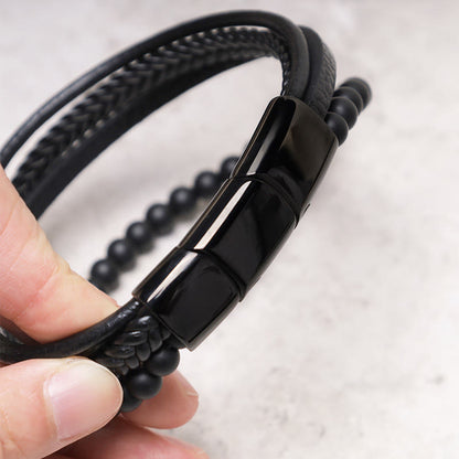 Lava Rock Black Onyx Bead Leather Bracelet