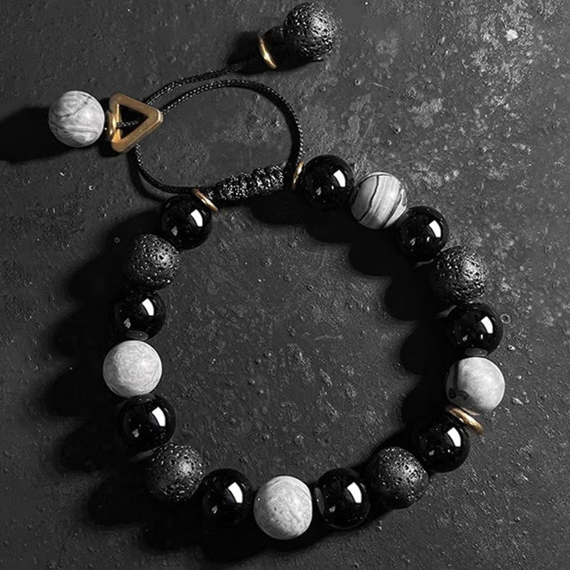 Black Obsidian Lava Rock Yin Yang Bracelet