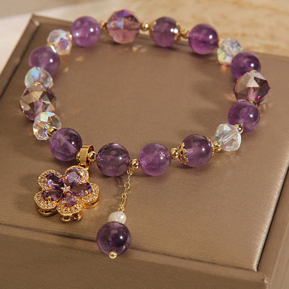 Amethyst-Perlen-Blumenarmband