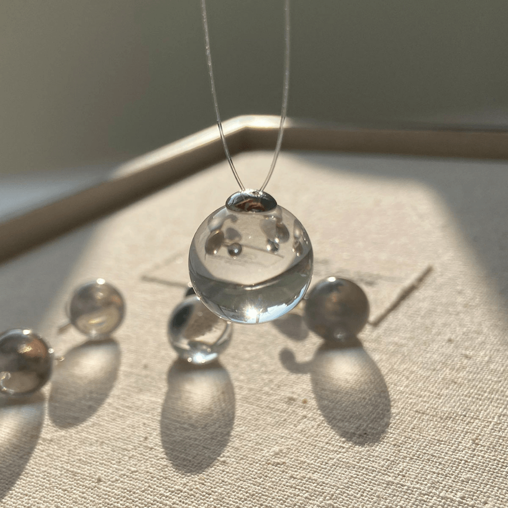Invisible Floating Bubble Clear Quartz Necklace
