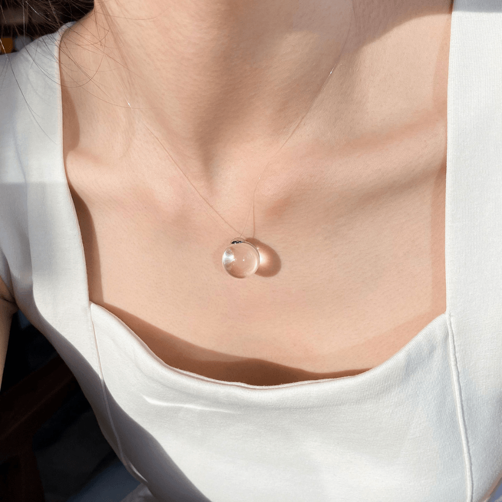 Invisible Floating Bubble Clear Quartz Necklace