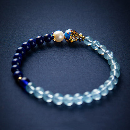 Aquamarine Lapis Fish Charm Bracelet by Worn Within