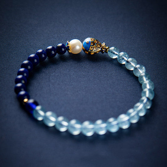 Aquamarine Lapis Fish Charm Bracelet by Worn Within