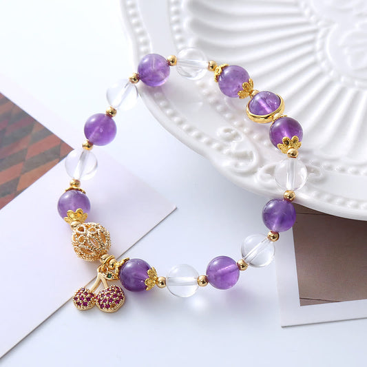 Amethyst White Crystal Cherry Charm Bracelet by Worn Within