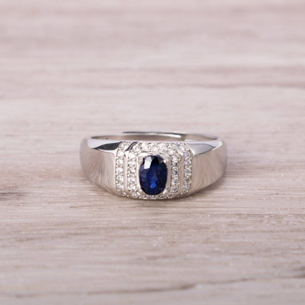 Blauer Saphir Kristallring Verstellbarer Edelsteinschmuck