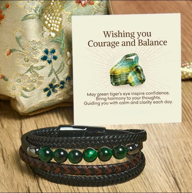 Grünes Tigerauge-Lederarmband